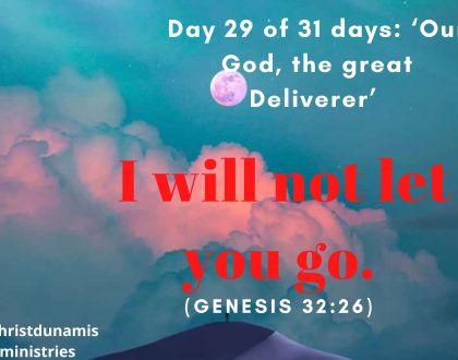 Day 29 of 31 days: ‘Our God, the great Deliverer’ – I will not let you go.