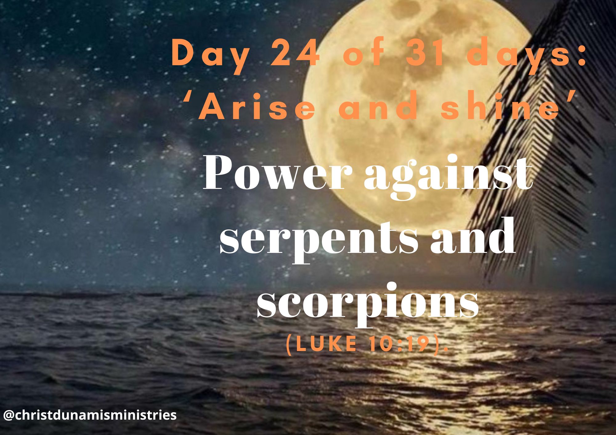 Day 24 of 31 days: ‘Arise and shine’ – Power against serpents and scorpions
