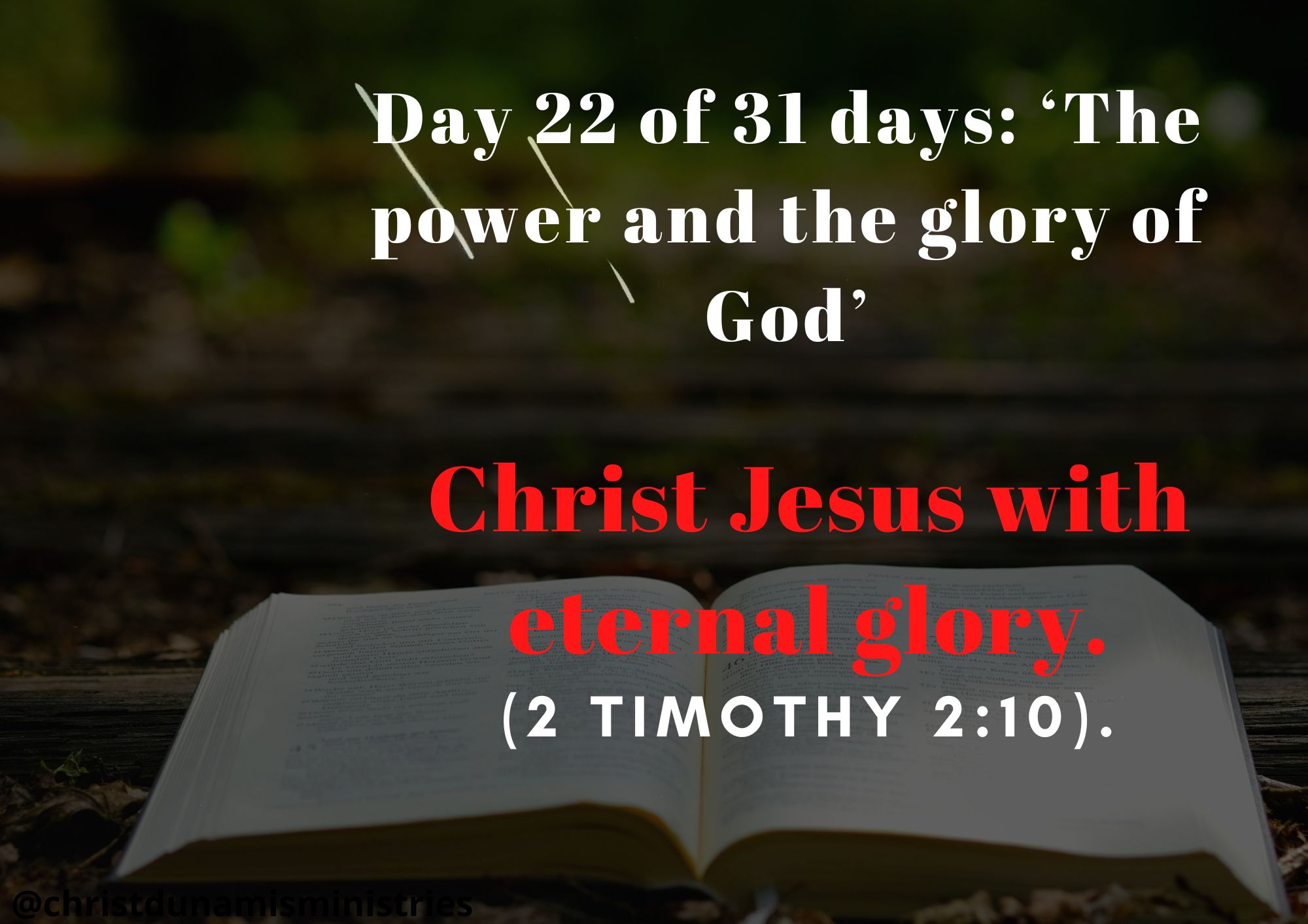 Day 22 of 31 days: ‘The power and the glory of God’ – Christ Jesus with eternal glory.