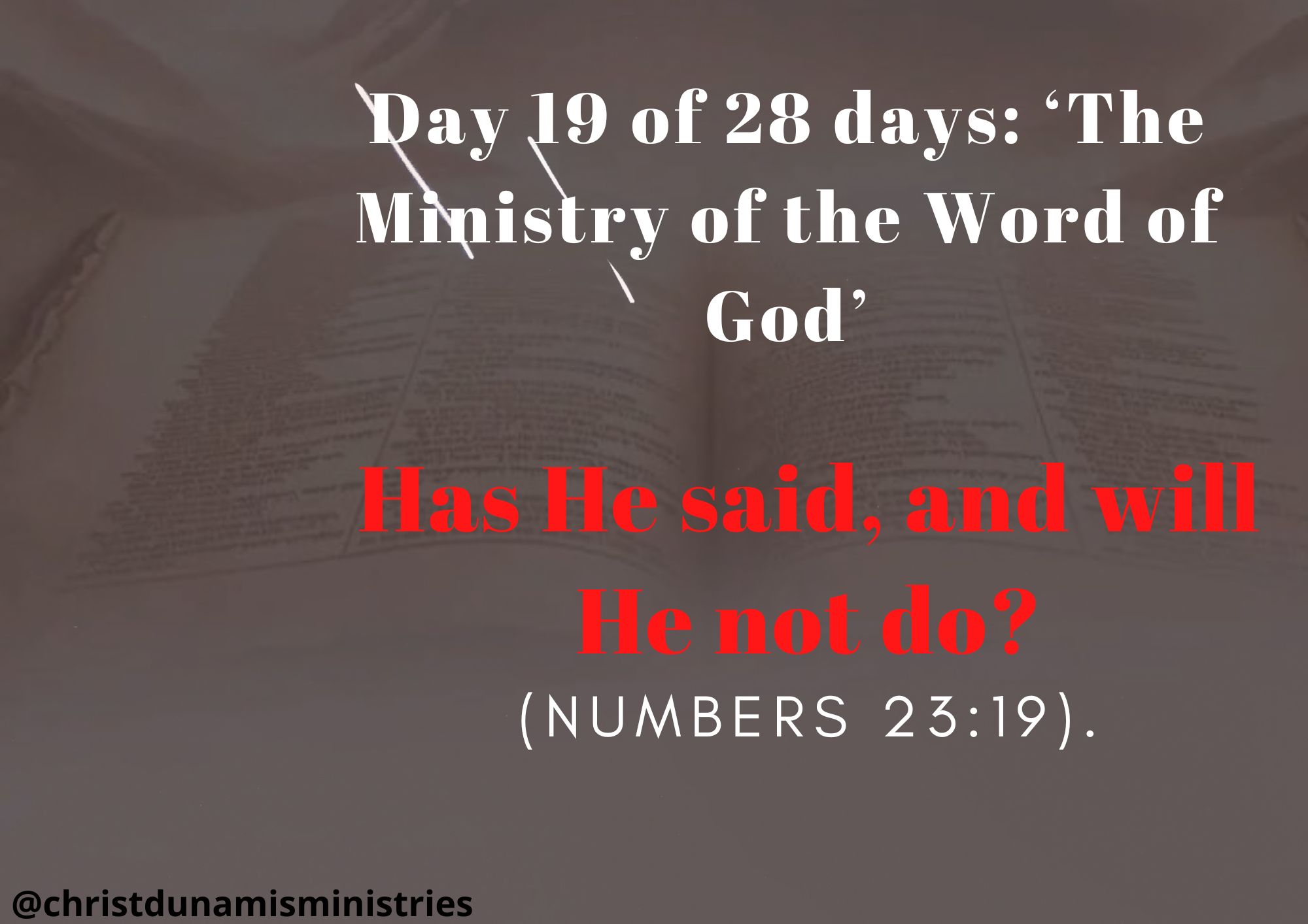 Day 19 of 28 days: ‘The Ministry of the Word of God’ – Has He said, and will He not do?